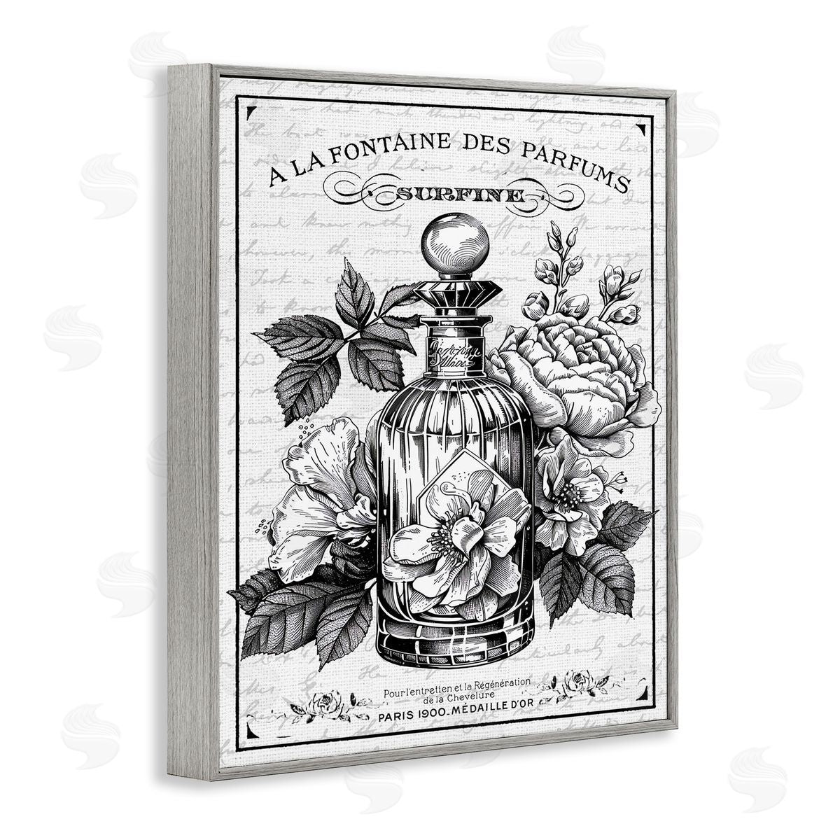 Lettered and Lined Vintage French Perfume & Blossoms Canvas Wall Art Print