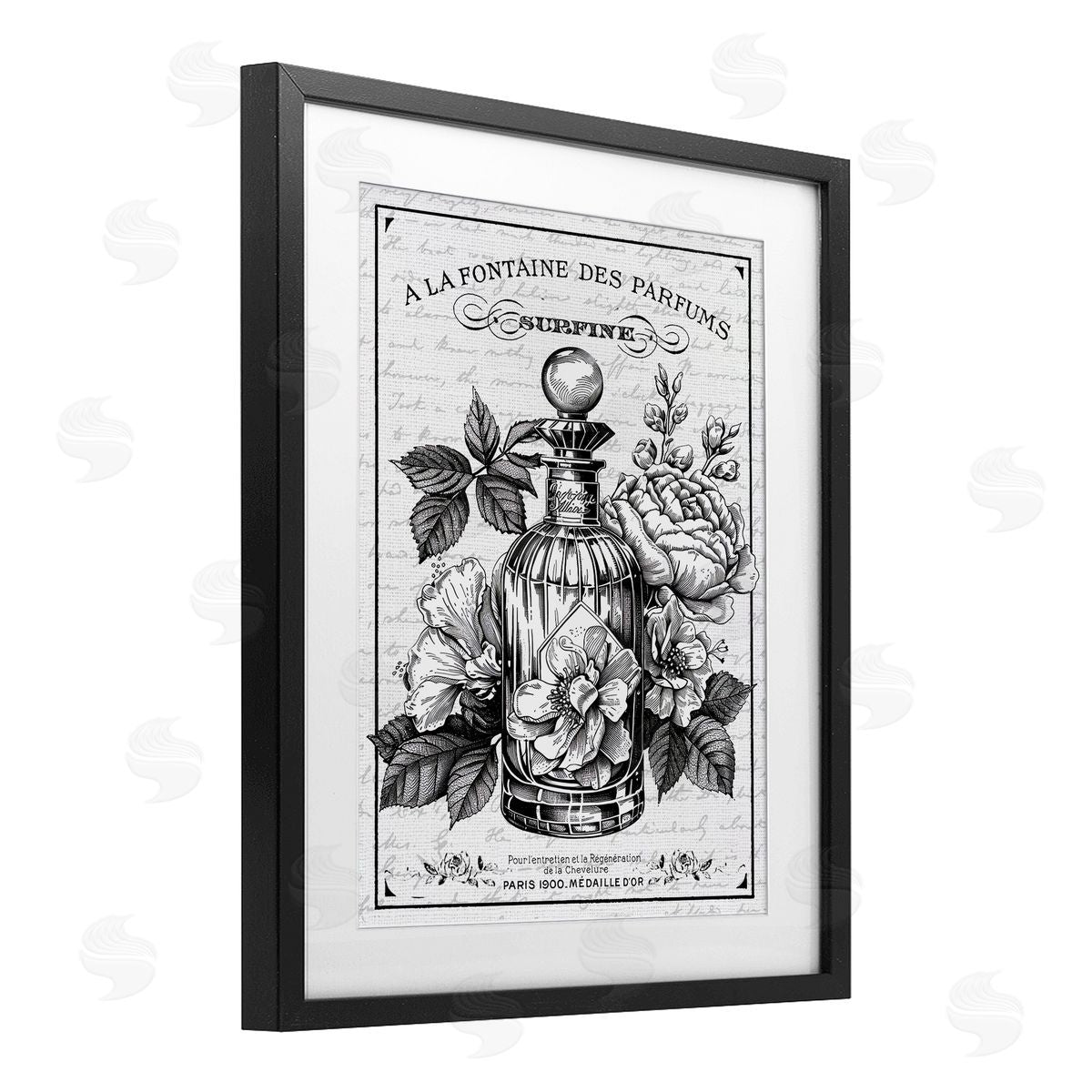 Lettered and Lined Vintage French Perfume & Blossoms Canvas Wall Art Print