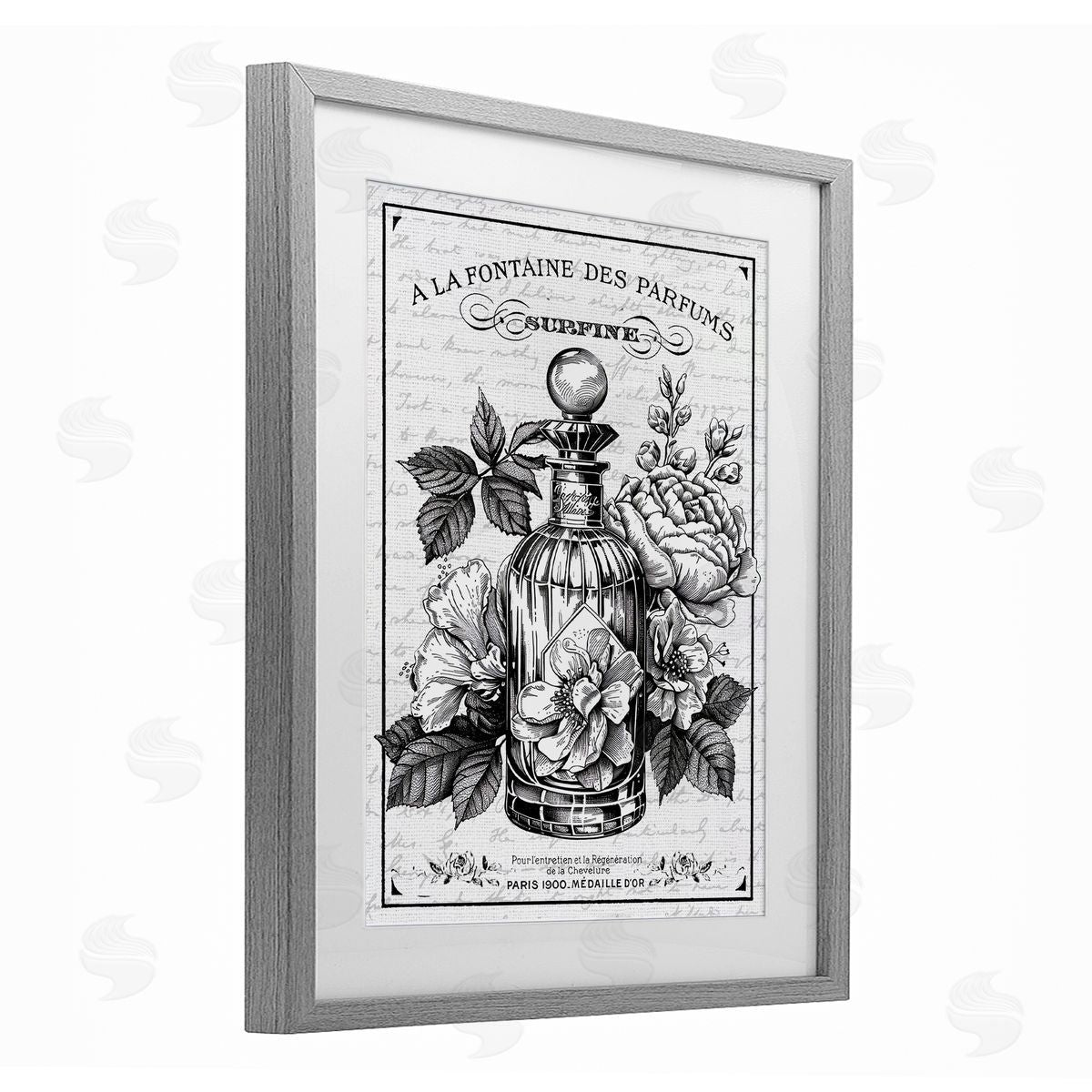 Lettered and Lined Vintage French Perfume & Blossoms Canvas Wall Art Print