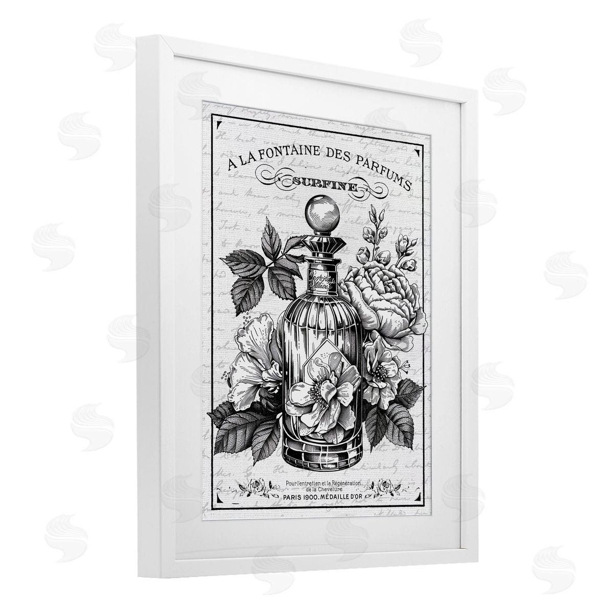 Lettered and Lined Vintage French Perfume & Blossoms Canvas Wall Art Print