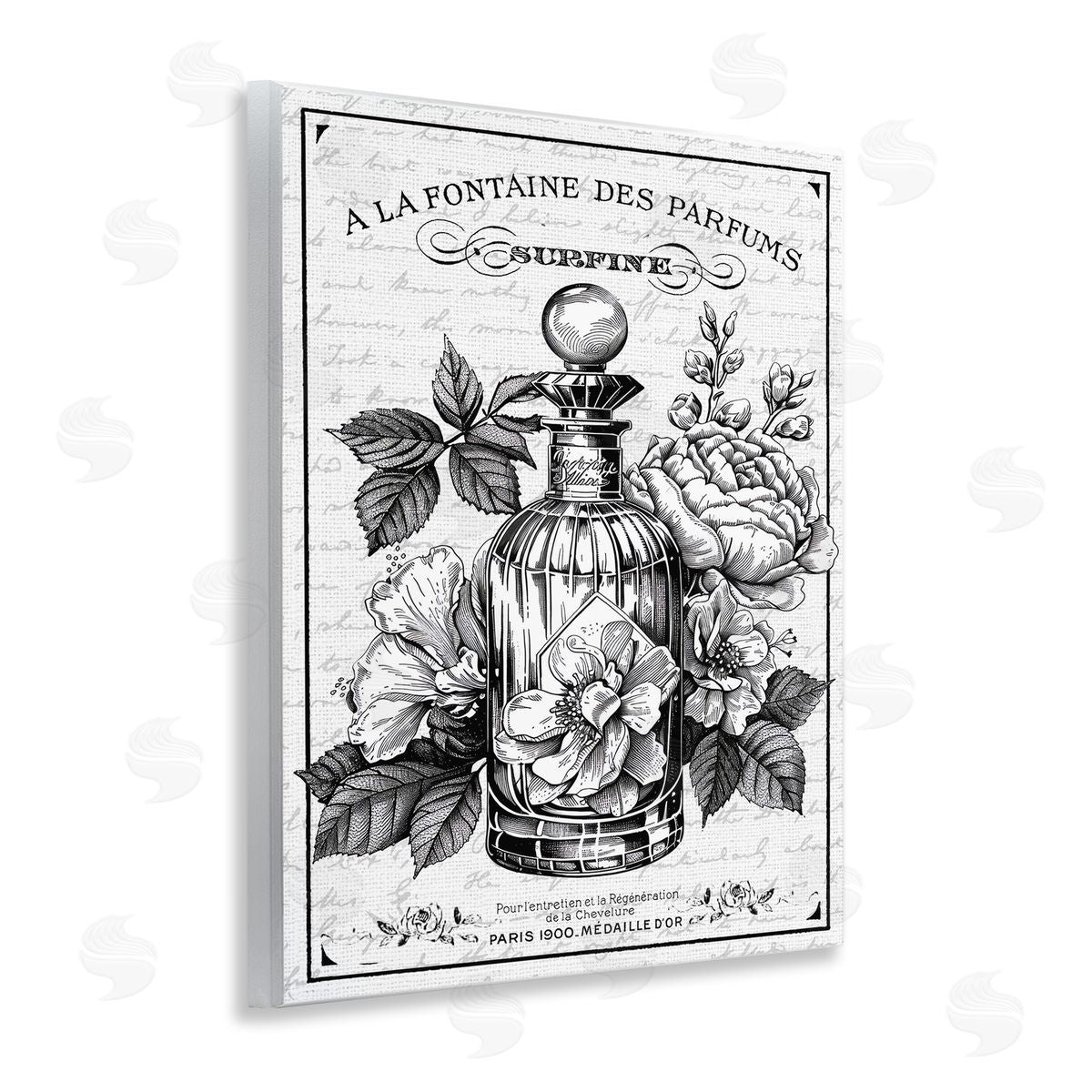 Lettered and Lined Vintage French Perfume & Blossoms Canvas Wall Art Print