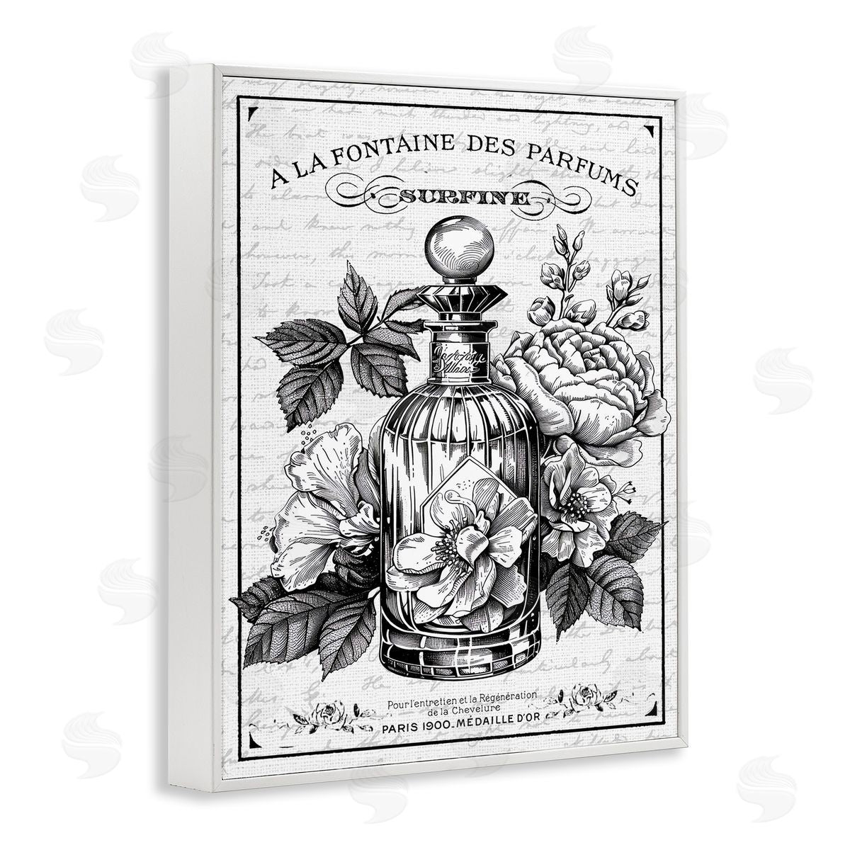 Lettered and Lined Vintage French Perfume & Blossoms Canvas Wall Art Print