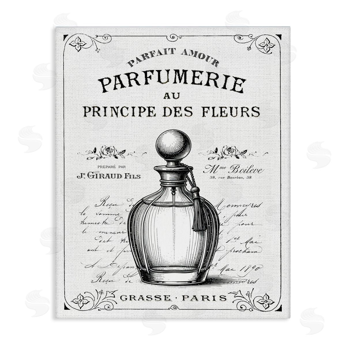Lettered and Lined Vintage French Perfume Canvas Wall Art Print