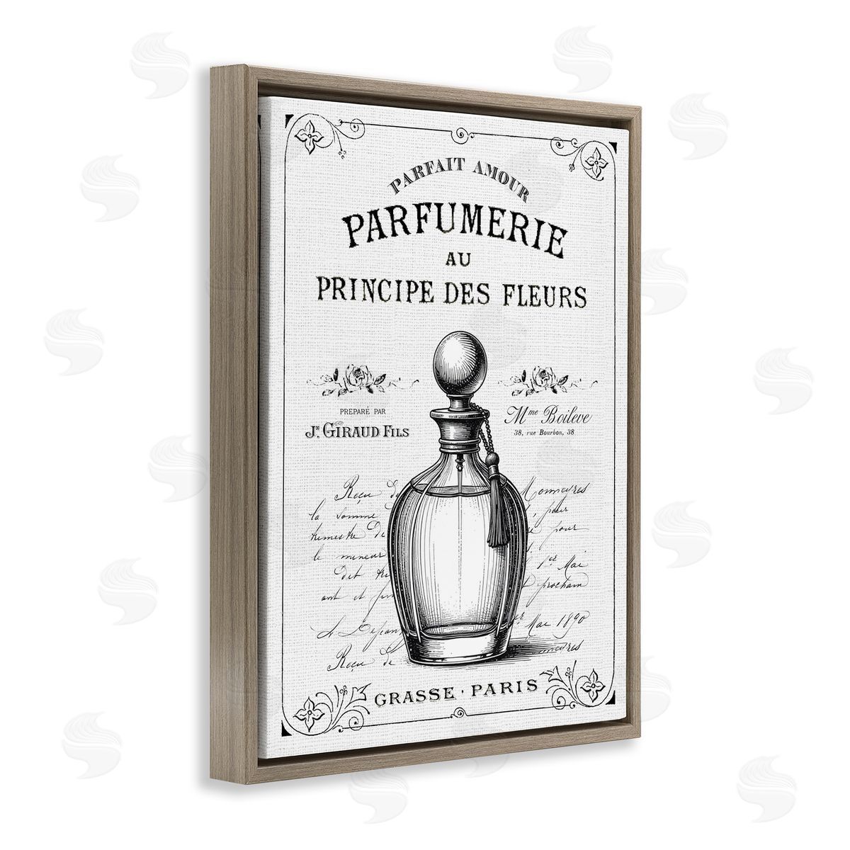 Lettered and Lined Vintage French Perfume Canvas Wall Art Print
