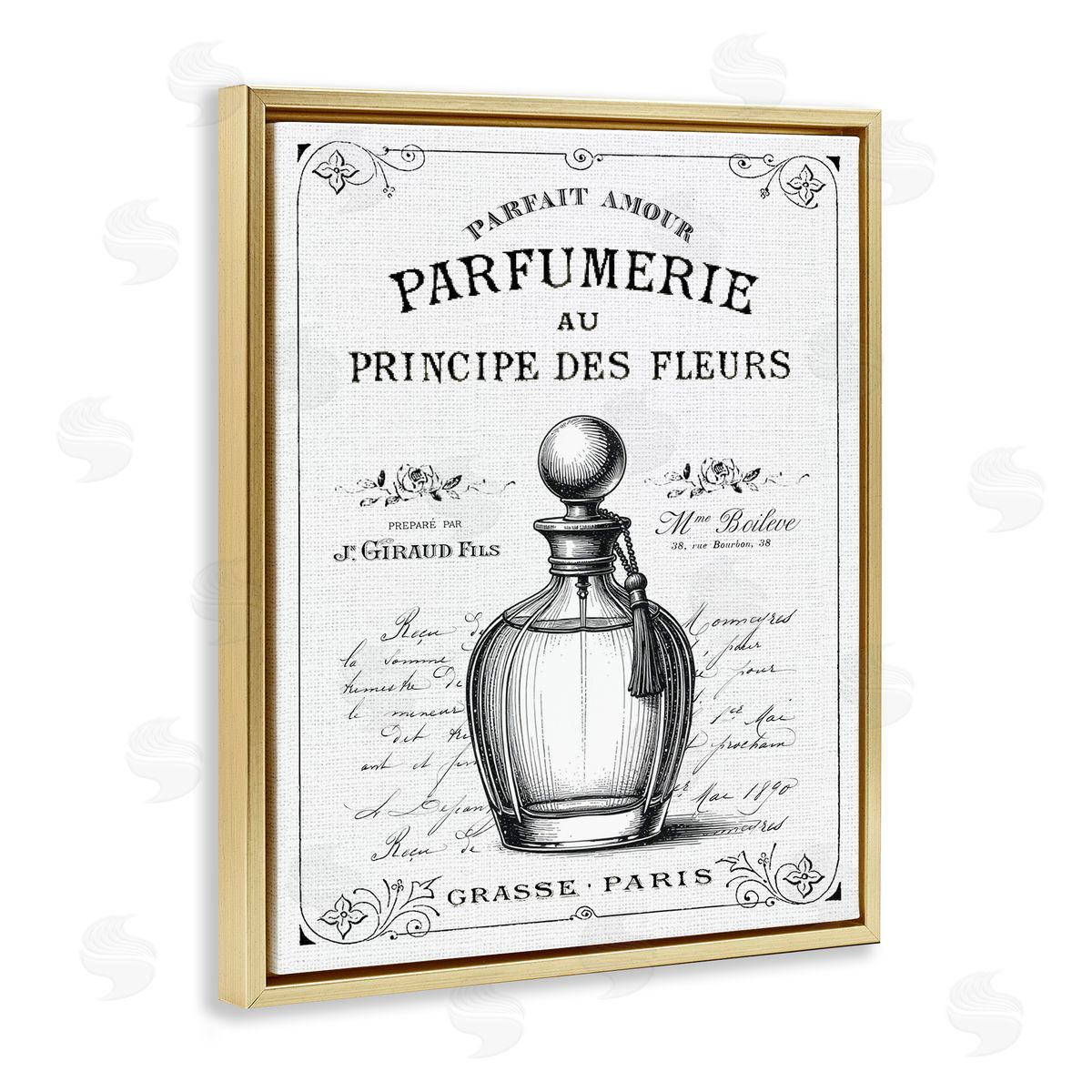 Lettered and Lined Vintage French Perfume Canvas Wall Art Print