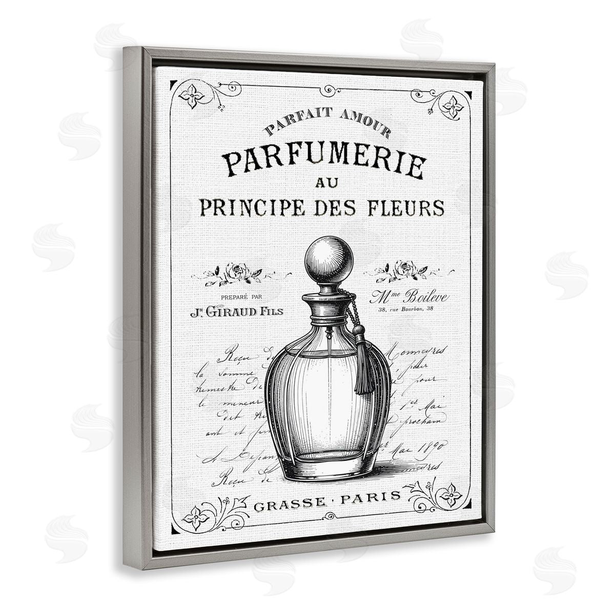 Lettered and Lined Vintage French Perfume Canvas Wall Art Print