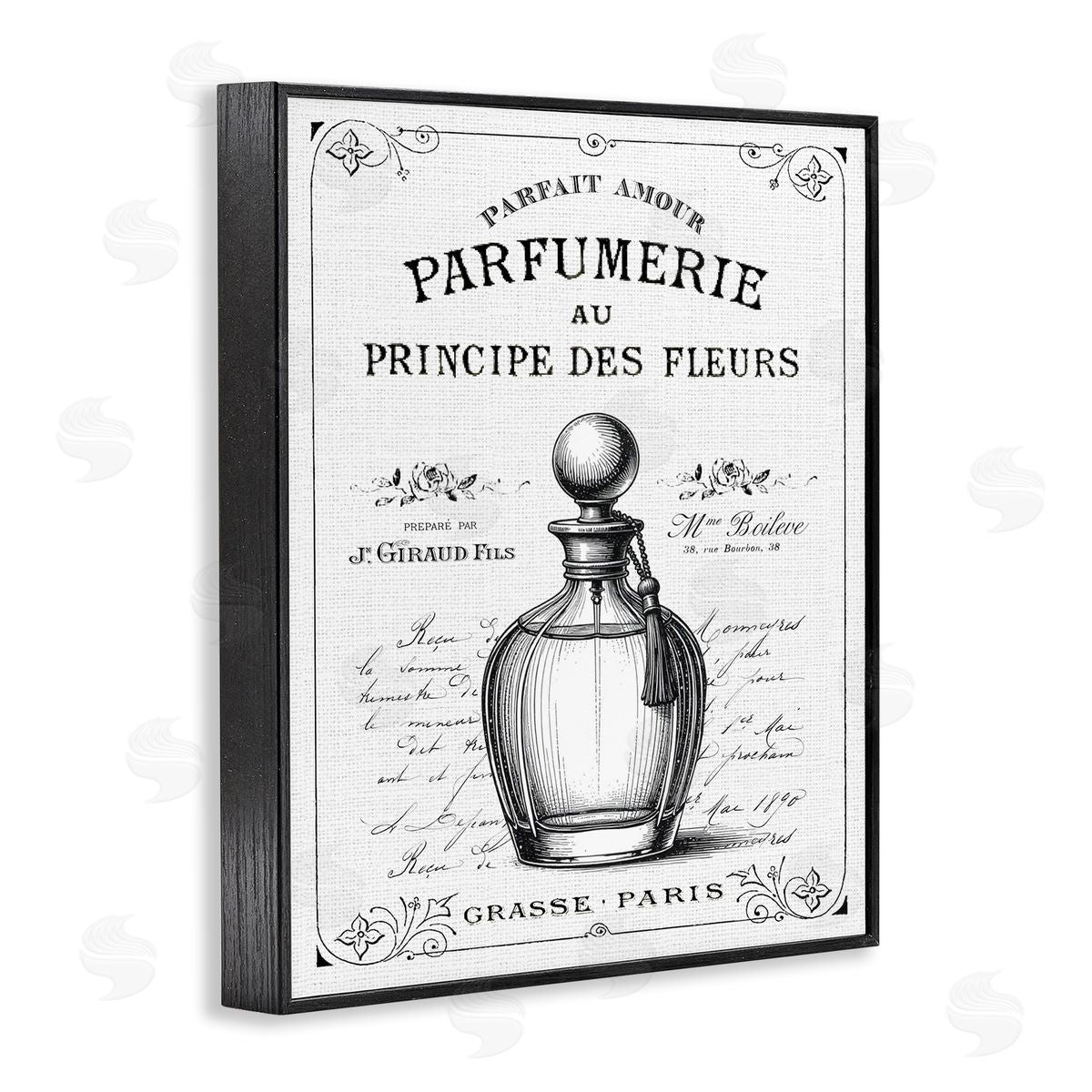 Lettered and Lined Vintage French Perfume Canvas Wall Art Print