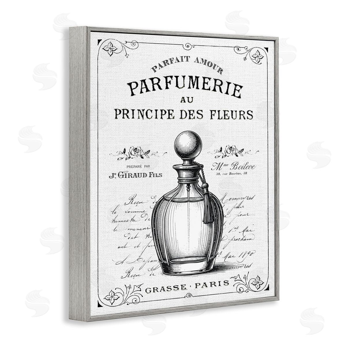 Lettered and Lined Vintage French Perfume Canvas Wall Art Print