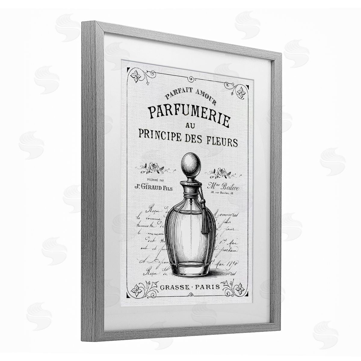 Lettered and Lined Vintage French Perfume Canvas Wall Art Print