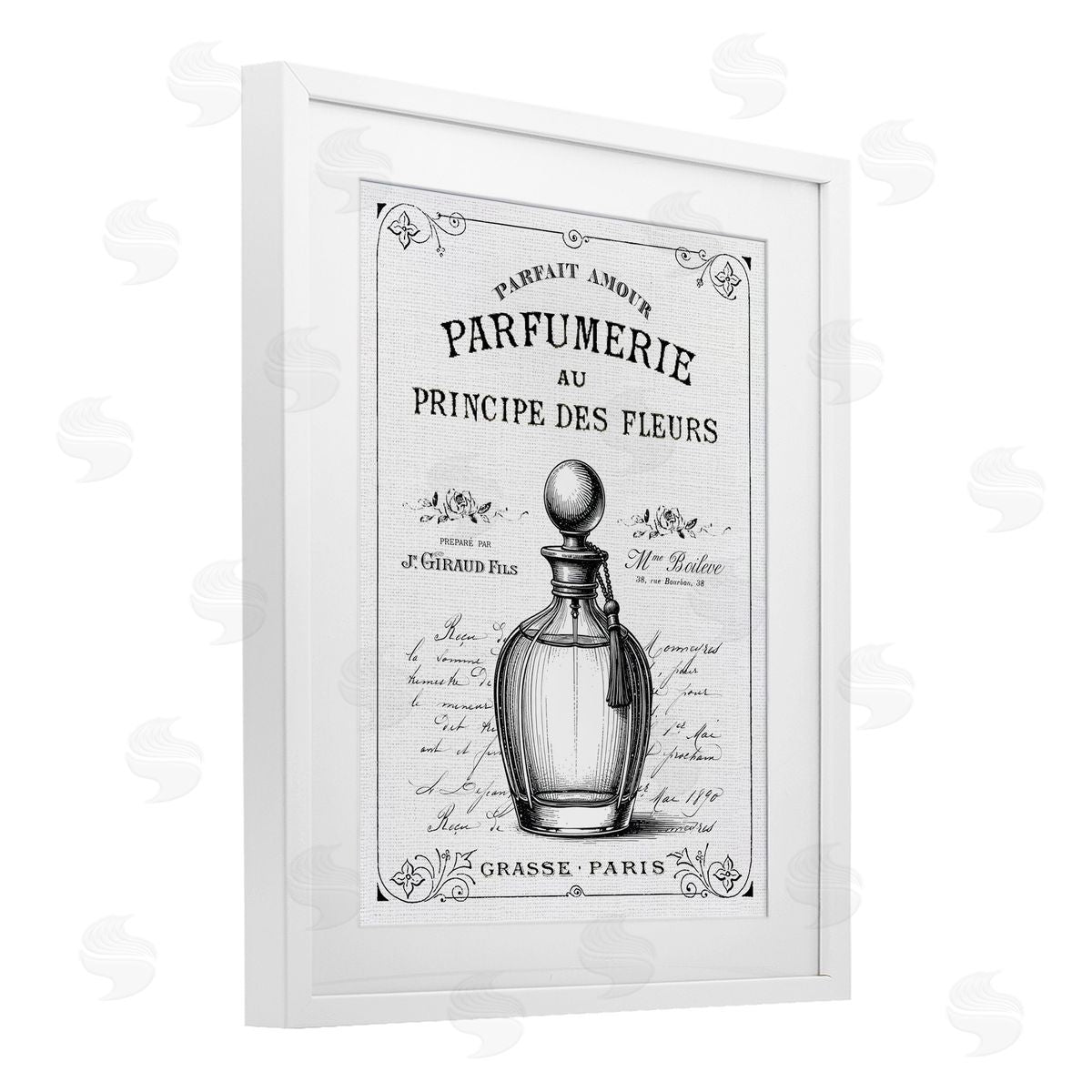 Lettered and Lined Vintage French Perfume Canvas Wall Art Print