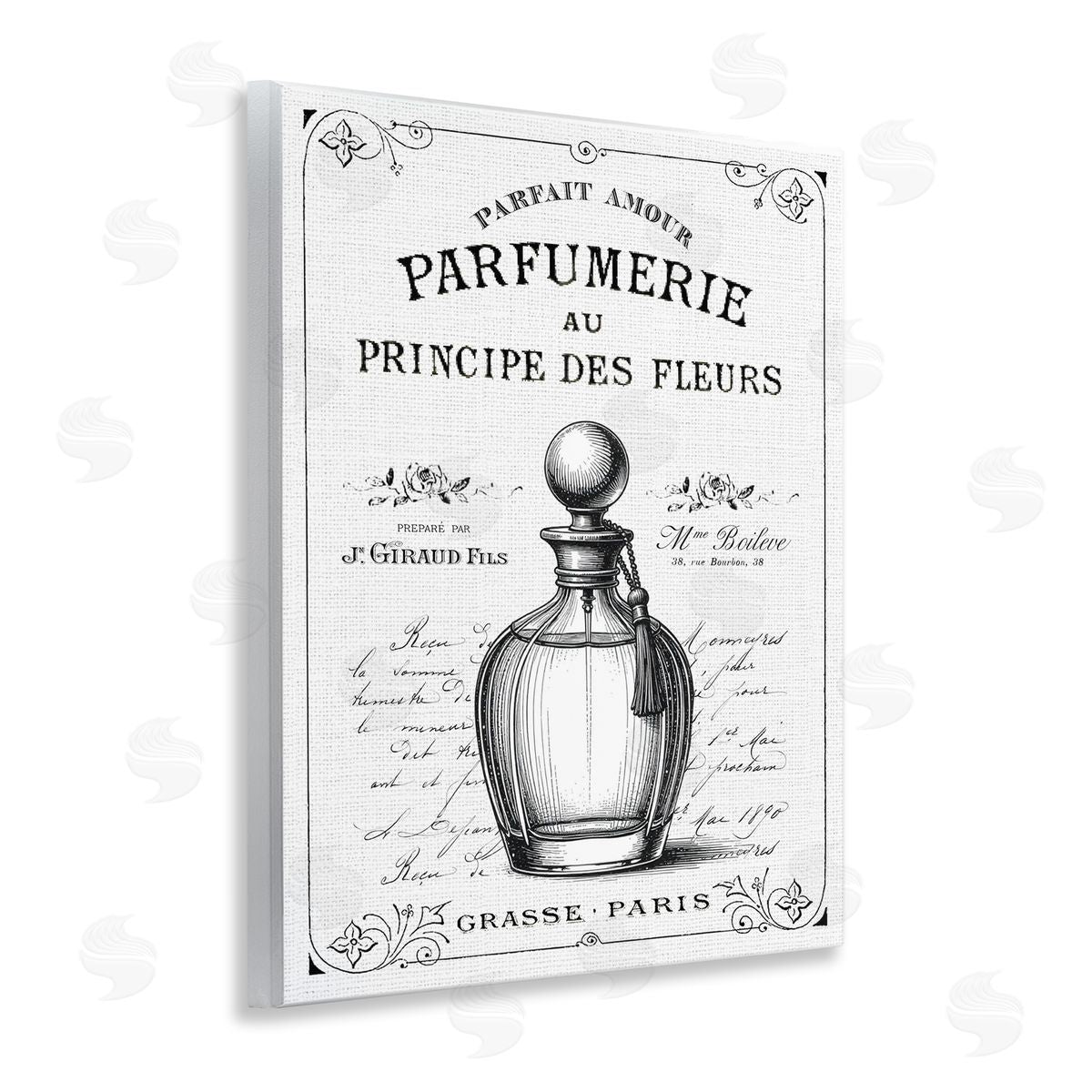 Lettered and Lined Vintage French Perfume Canvas Wall Art Print