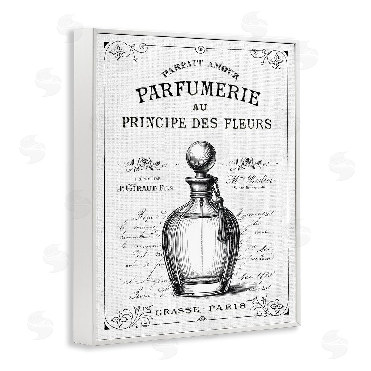 Lettered and Lined Vintage French Perfume Canvas Wall Art Print