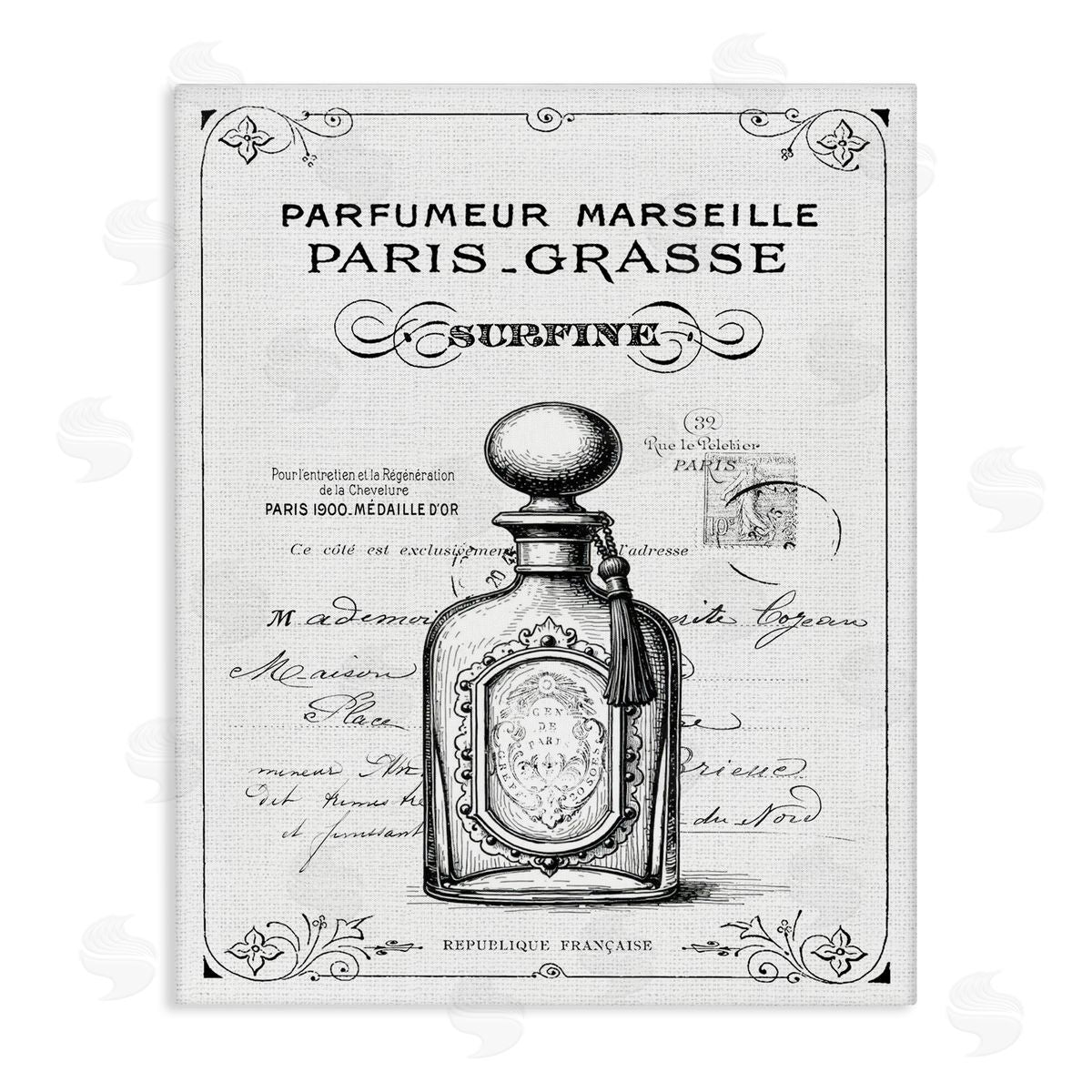 Lettered and Lined Vintage French Luxury Bottle Canvas Wall Art Print