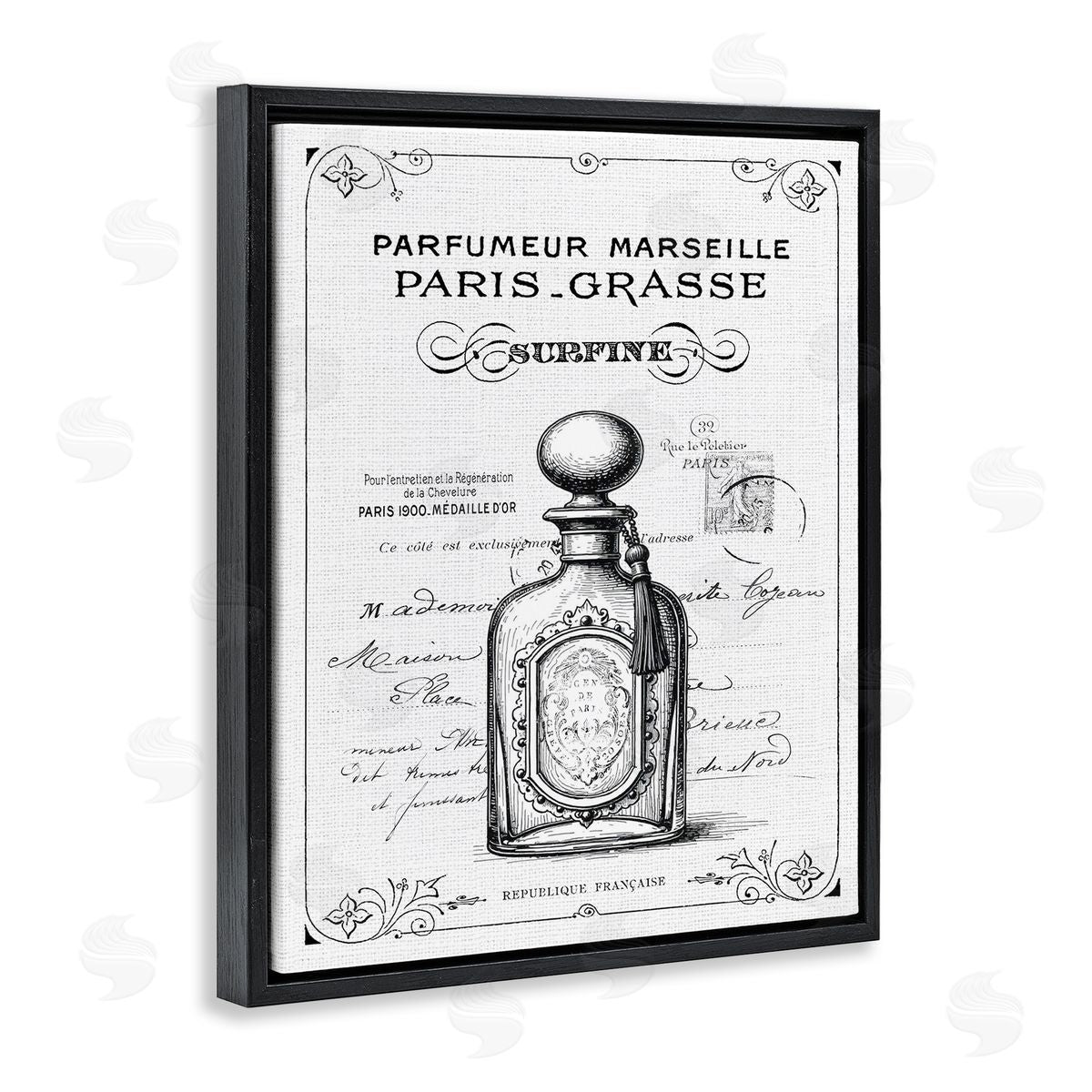 Lettered and Lined Vintage French Luxury Bottle Canvas Wall Art Print