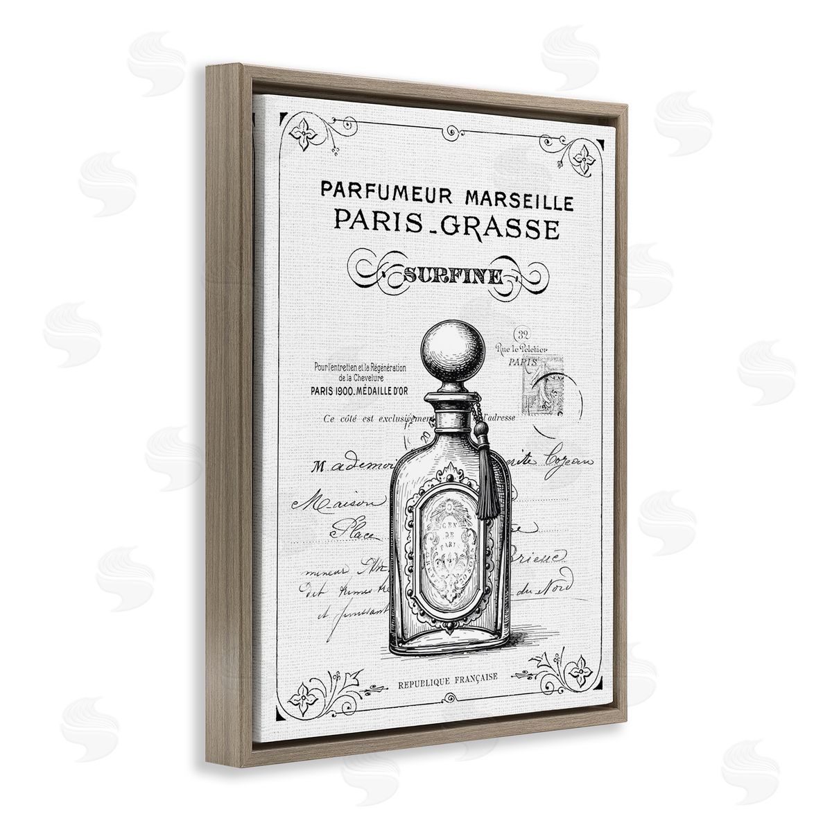 Lettered and Lined Vintage French Luxury Bottle Canvas Wall Art Print