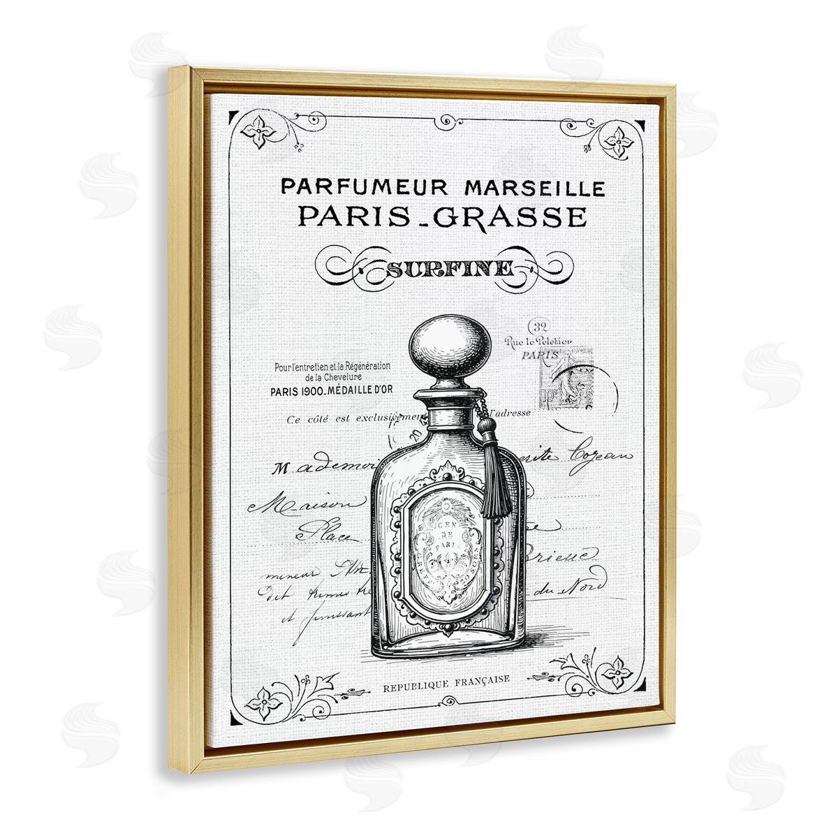 Lettered and Lined Vintage French Luxury Bottle Canvas Wall Art Print