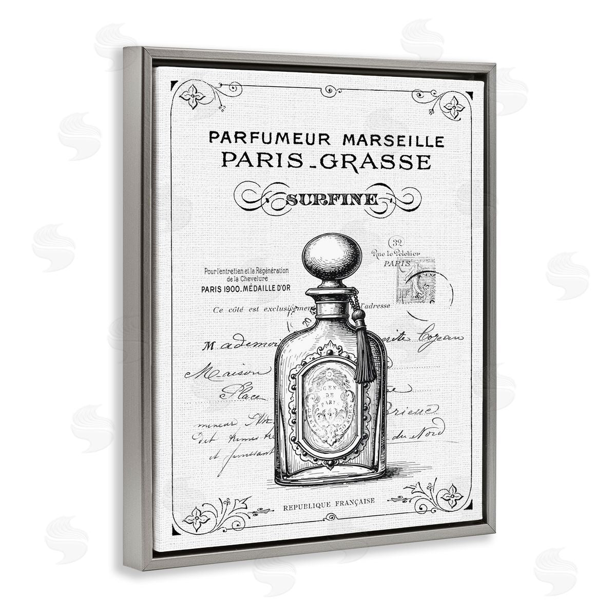 Lettered and Lined Vintage French Luxury Bottle Canvas Wall Art Print