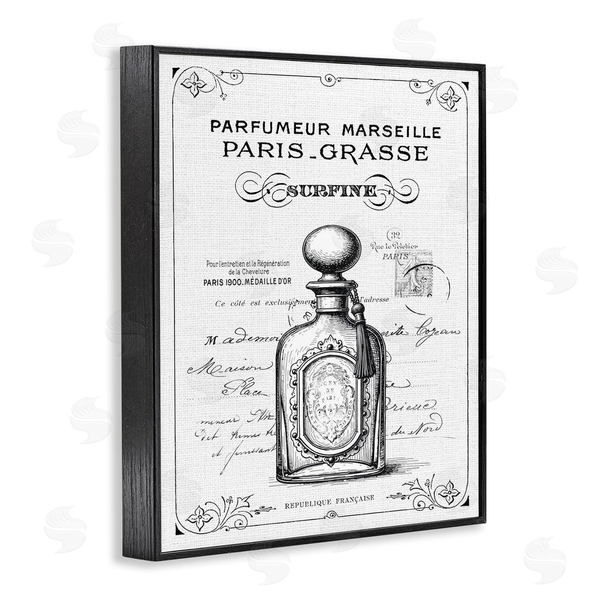 Lettered and Lined Vintage French Luxury Bottle Canvas Wall Art Print