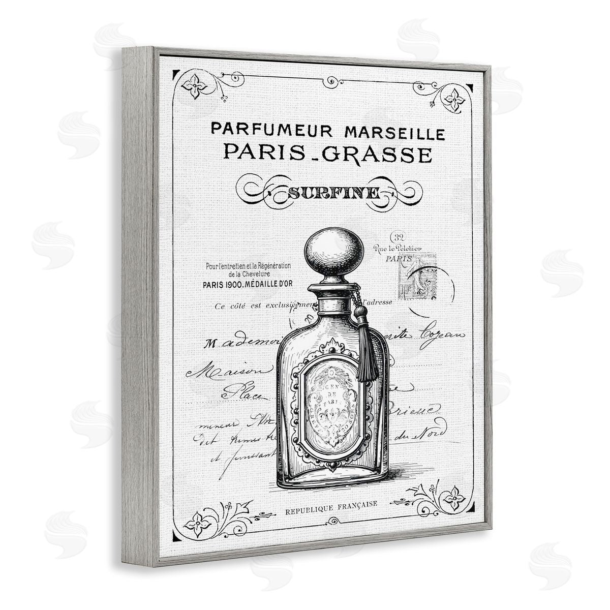 Lettered and Lined Vintage French Luxury Bottle Canvas Wall Art Print
