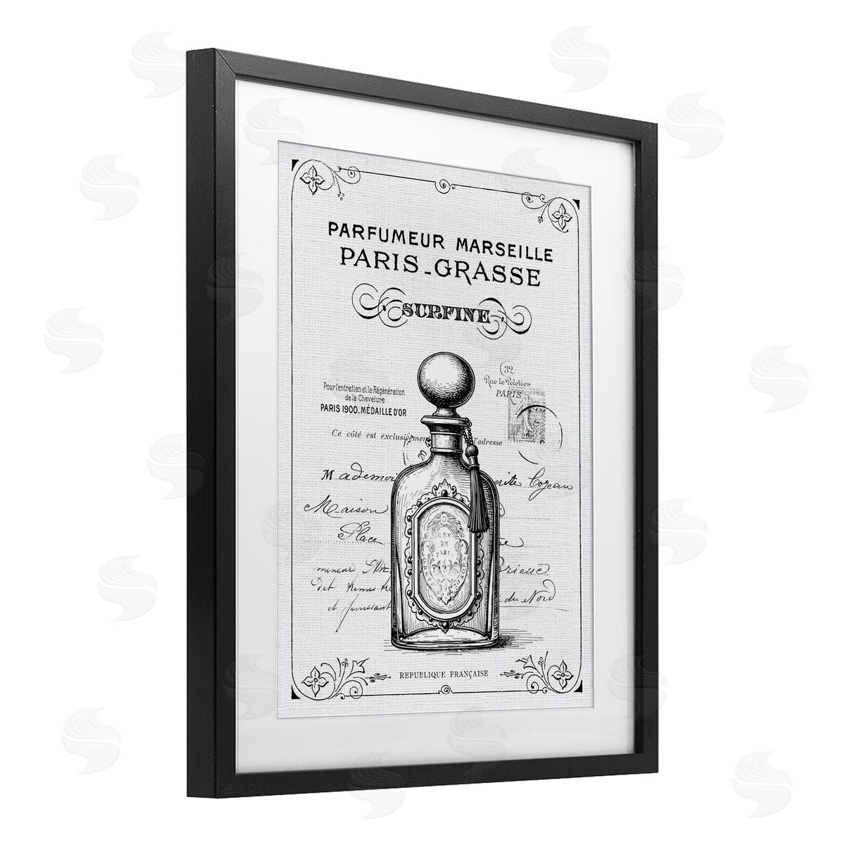 Lettered and Lined Vintage French Luxury Bottle Canvas Wall Art Print