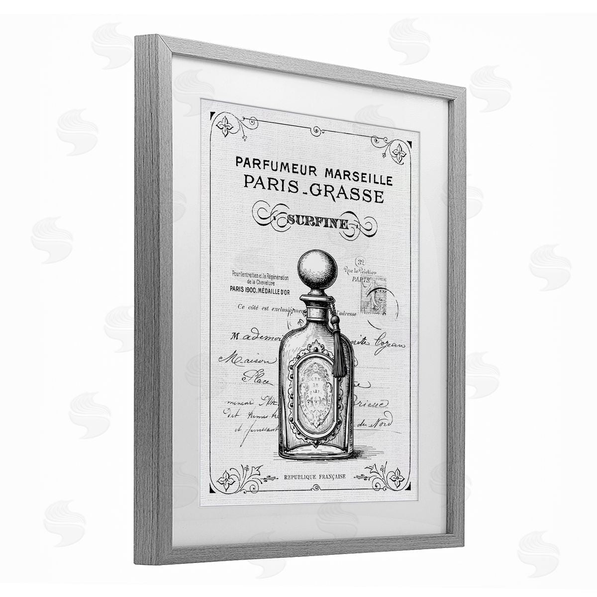 Lettered and Lined Vintage French Luxury Bottle Canvas Wall Art Print