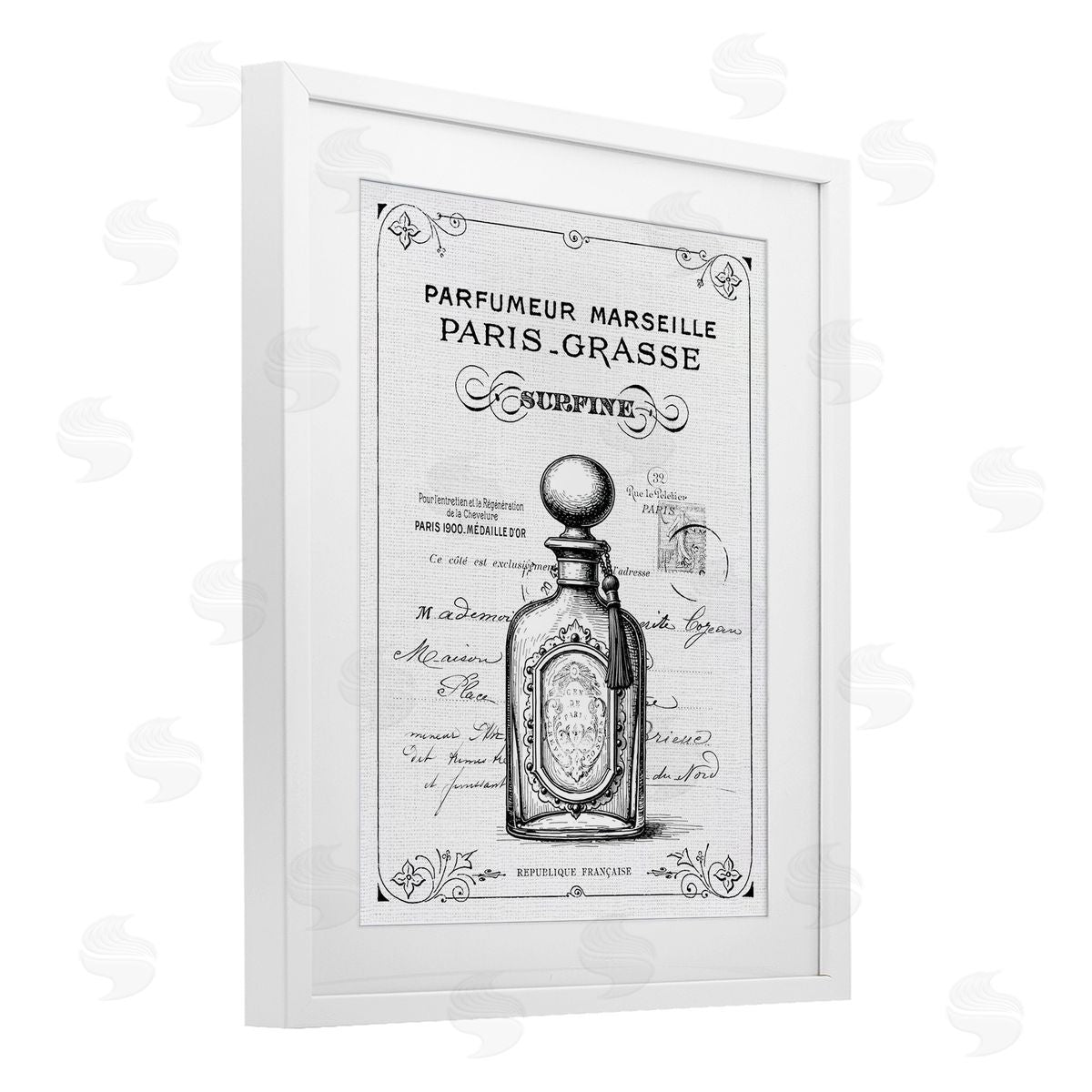 Lettered and Lined Vintage French Luxury Bottle Canvas Wall Art Print