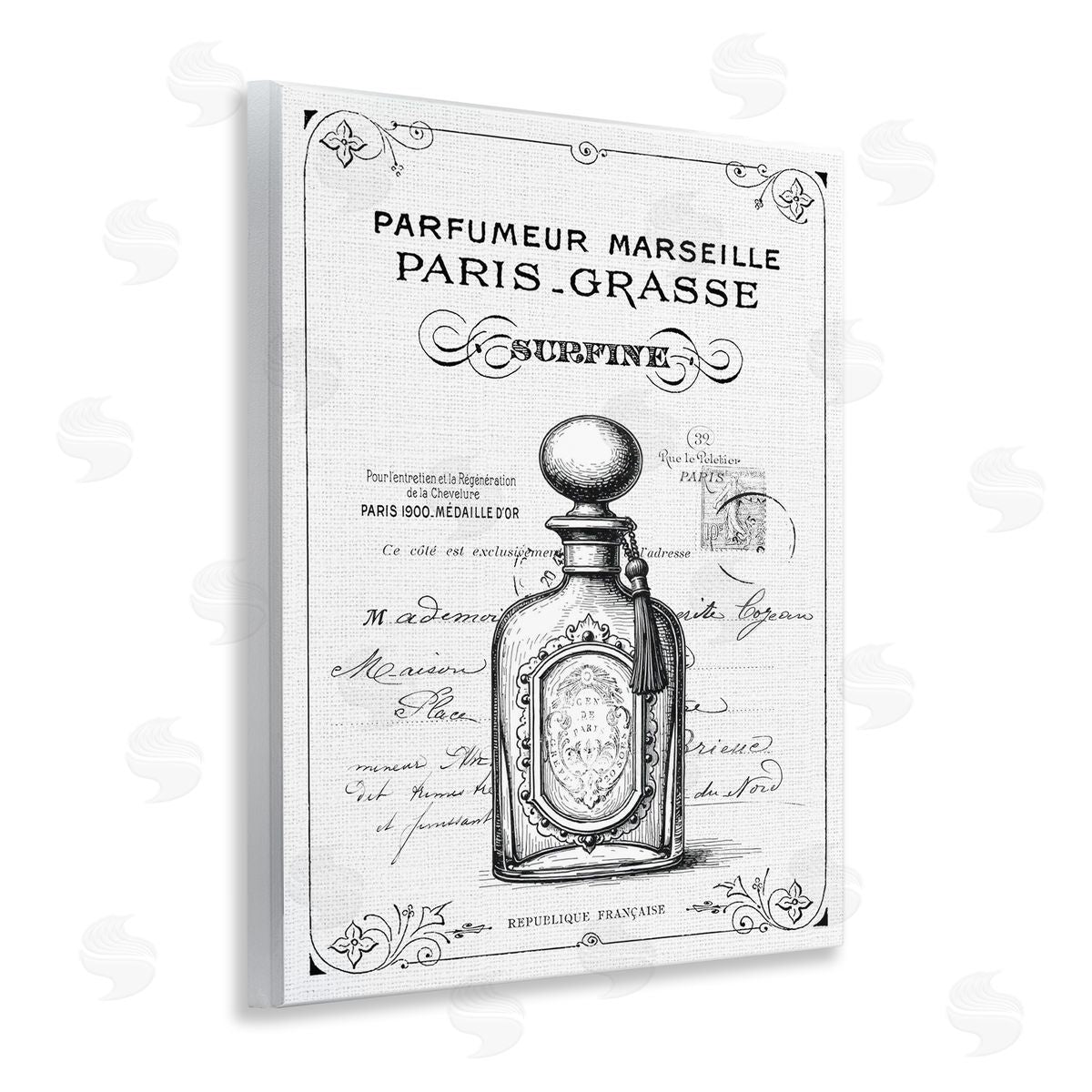 Lettered and Lined Vintage French Luxury Bottle Canvas Wall Art Print
