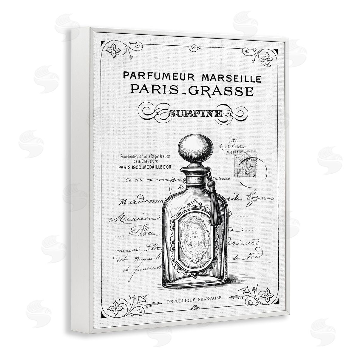 Lettered and Lined Vintage French Luxury Bottle Canvas Wall Art Print