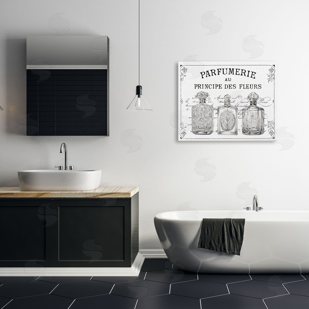 Lettered and Lined Vintage French Perfumery Printed Wall Art in Room