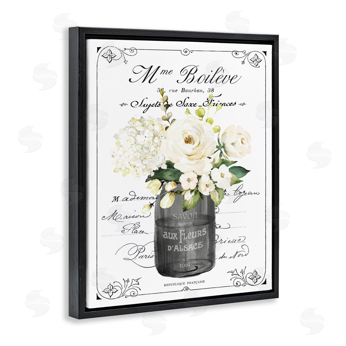 Lettered and Lined French Vintage Flowers with Script Canvas Wall Art Print