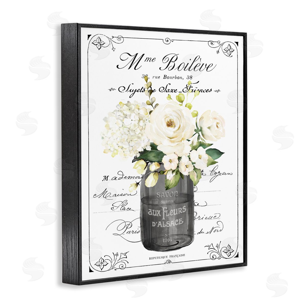 Lettered and Lined French Vintage Flowers with Script Canvas Wall Art Print