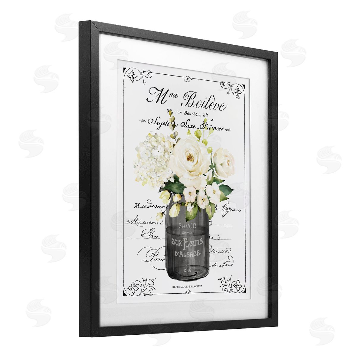 Lettered and Lined French Vintage Flowers with Script Canvas Wall Art Print