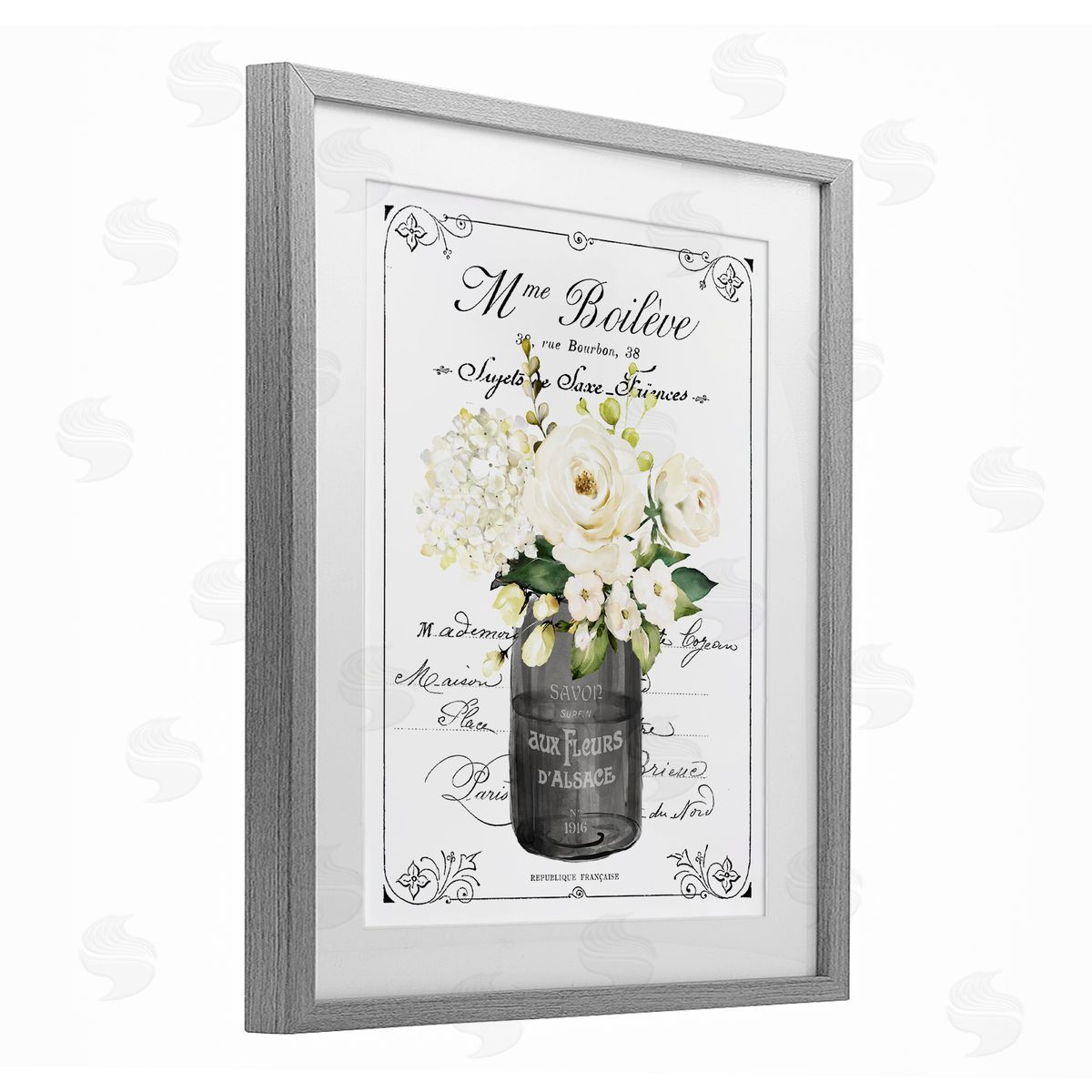 Lettered and Lined French Vintage Flowers with Script Canvas Wall Art Print