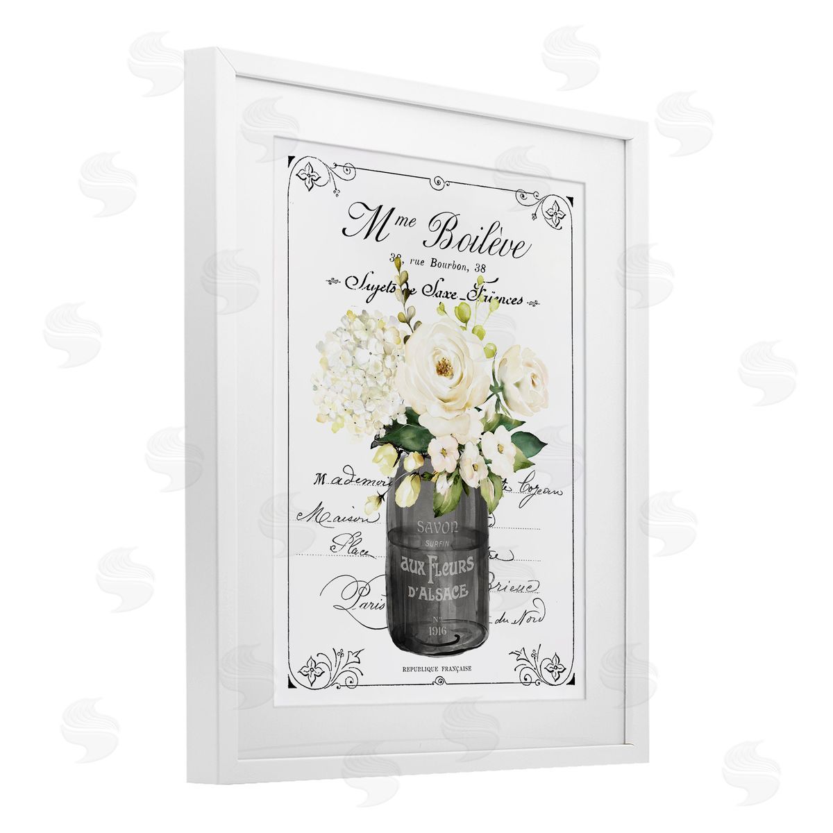 Lettered and Lined French Vintage Flowers with Script Canvas Wall Art Print