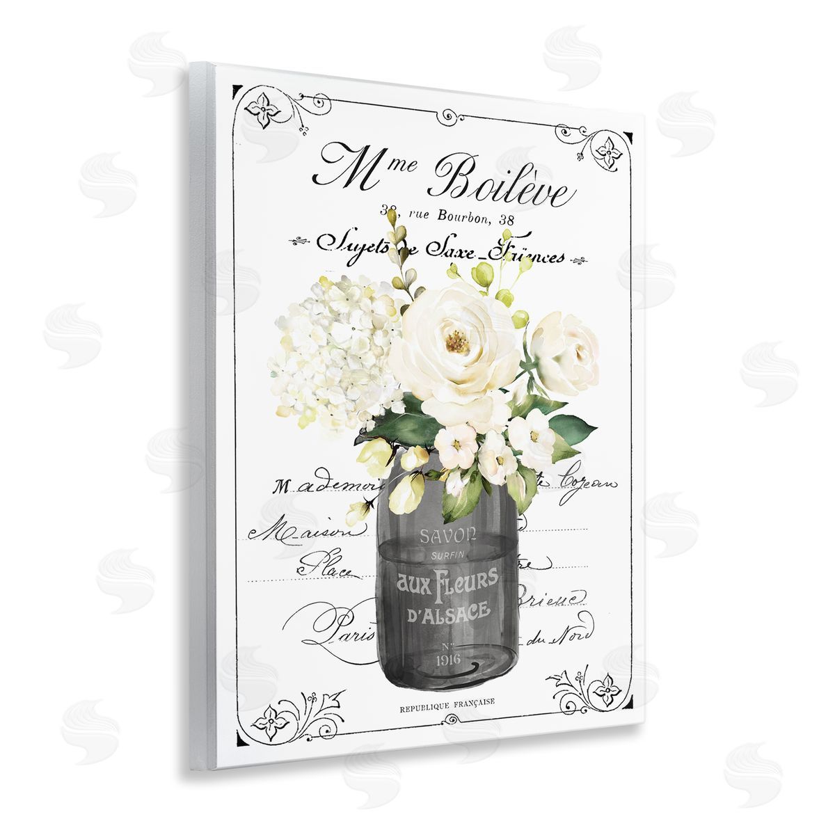 Lettered and Lined French Vintage Flowers with Script Canvas Wall Art Print