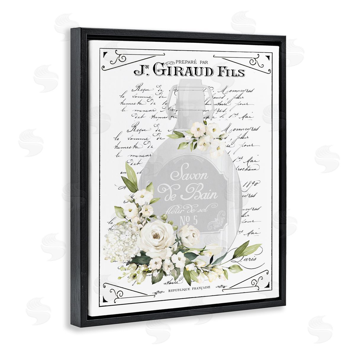 Lettered and Lined French White Bath Soap Canvas Wall Art Print