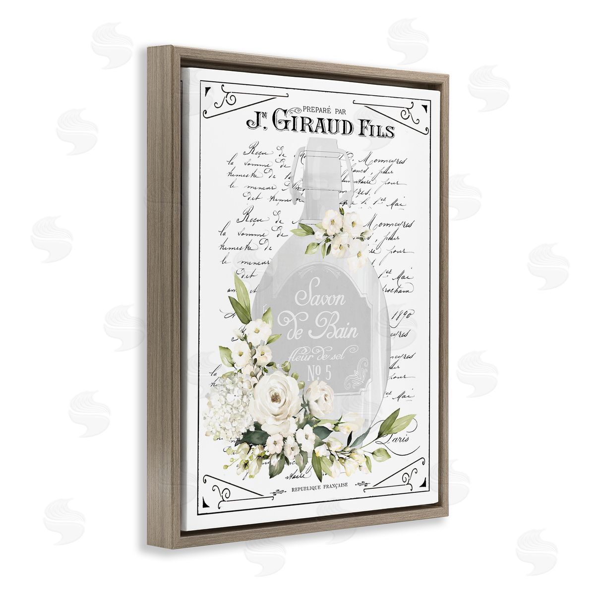 Lettered and Lined French White Bath Soap Canvas Wall Art Print