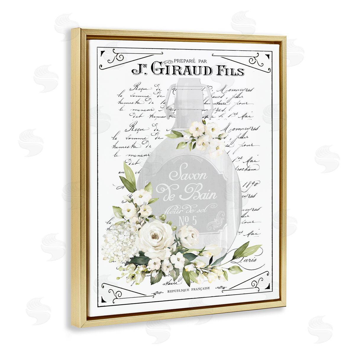 Lettered and Lined French White Bath Soap Canvas Wall Art Print