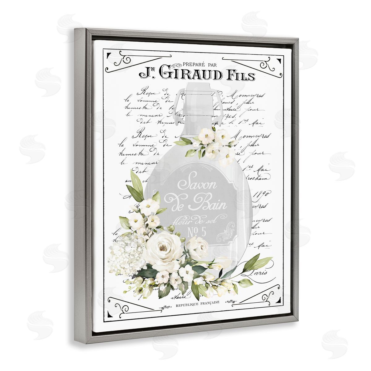 Lettered and Lined French White Bath Soap Canvas Wall Art Print