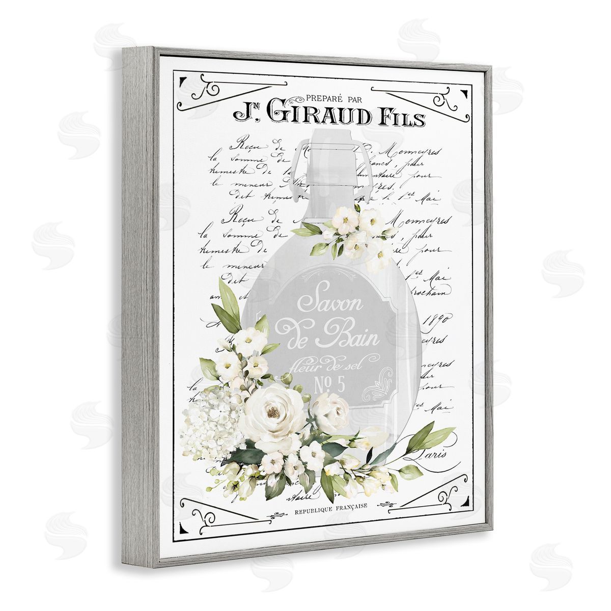 Lettered and Lined French White Bath Soap Canvas Wall Art Print