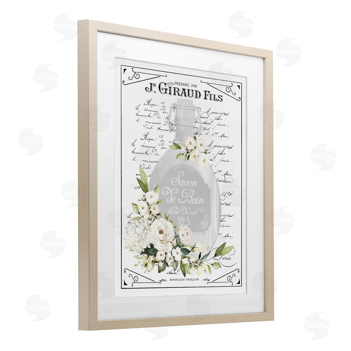 Lettered and Lined French White Bath Soap Canvas Wall Art Print