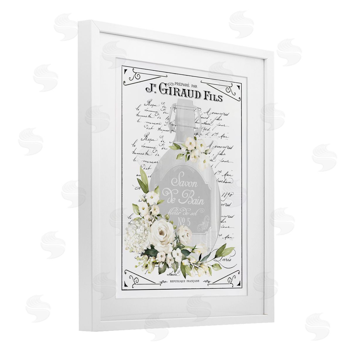 Lettered and Lined French White Bath Soap Canvas Wall Art Print