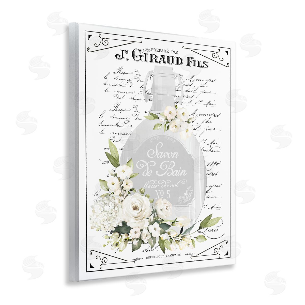 Lettered and Lined French White Bath Soap Canvas Wall Art Print