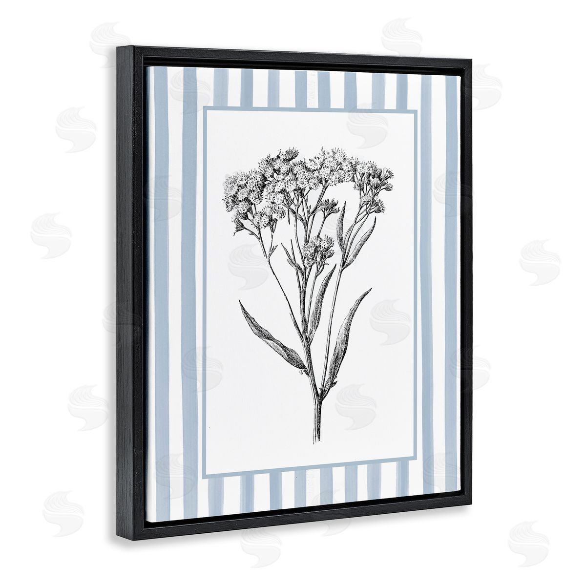 Lettered and Lined Vintage Herbs Blue Striped Border Canvas Wall Art Print