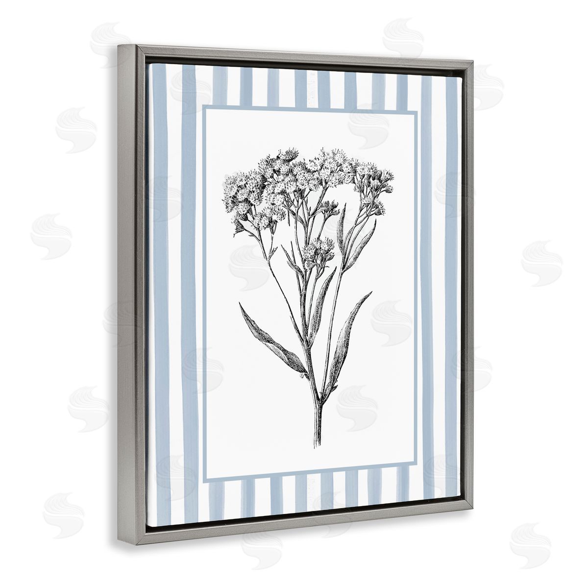 Lettered and Lined Vintage Herbs Blue Striped Border Canvas Wall Art Print