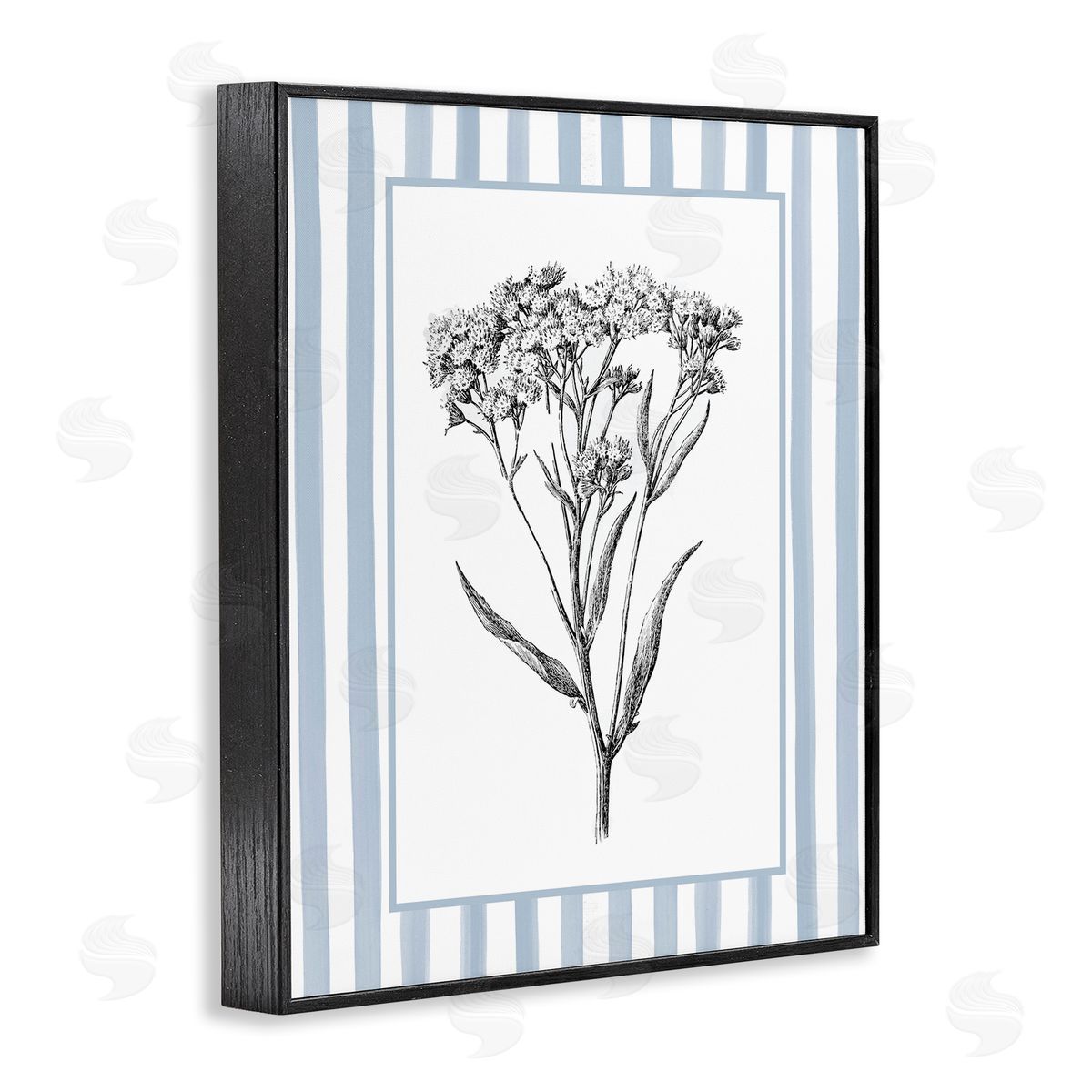 Lettered and Lined Vintage Herbs Blue Striped Border Canvas Wall Art Print