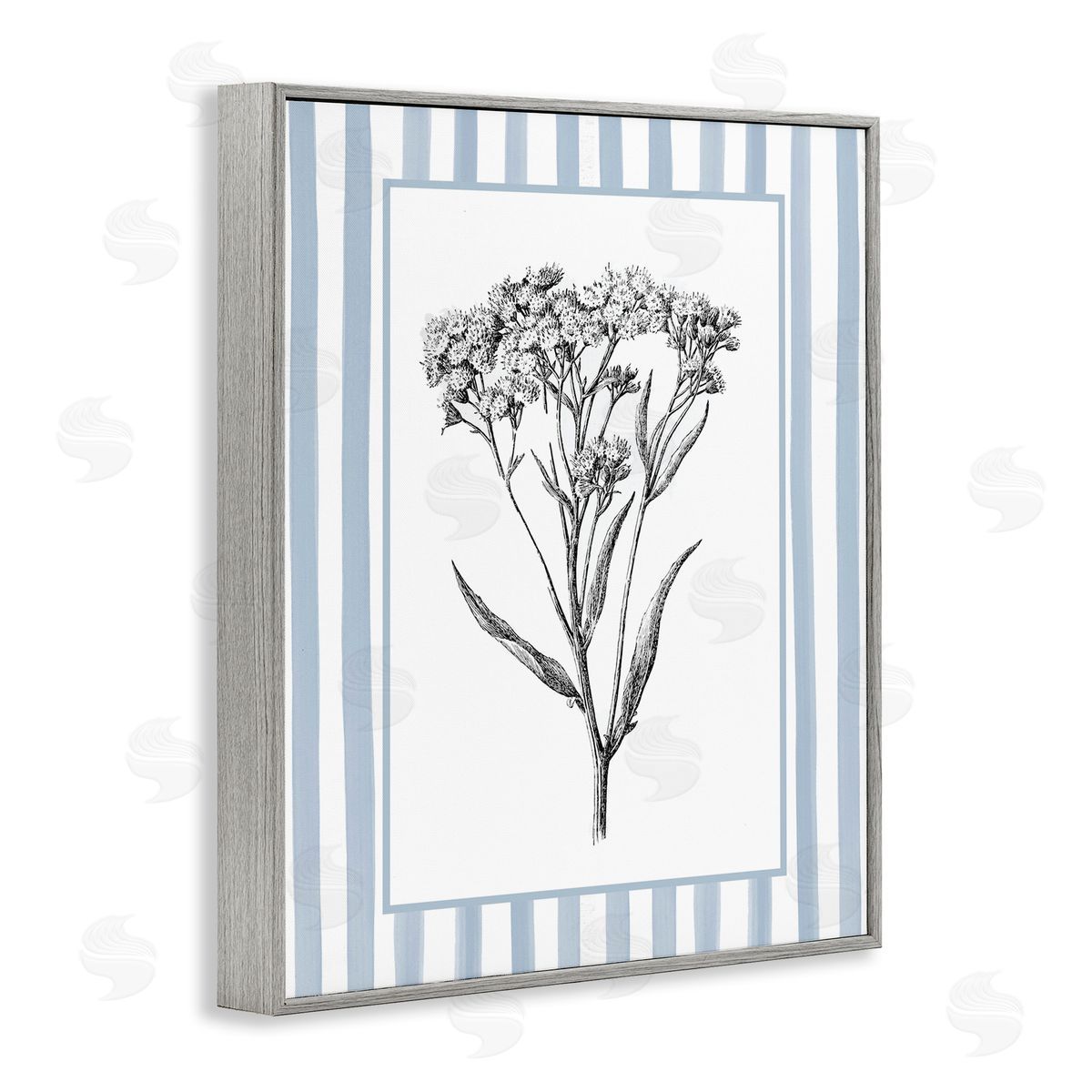 Lettered and Lined Vintage Herbs Blue Striped Border Canvas Wall Art Print