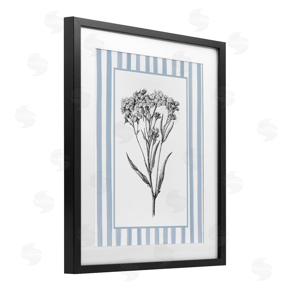 Lettered and Lined Vintage Herbs Blue Striped Border Canvas Wall Art Print