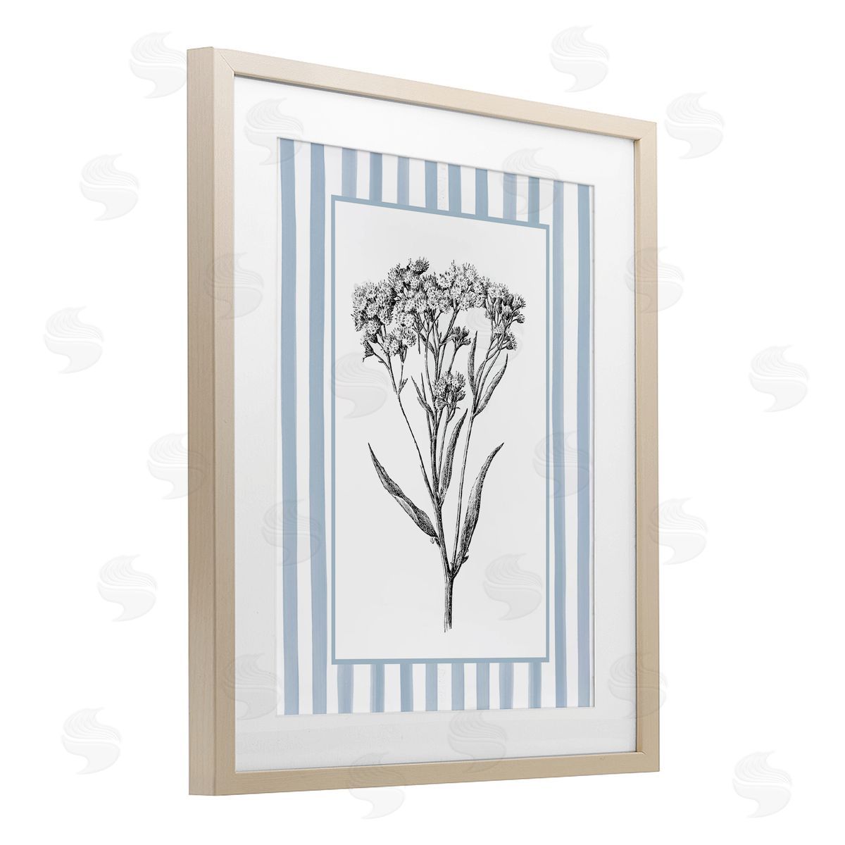 Lettered and Lined Vintage Herbs Blue Striped Border Canvas Wall Art Print