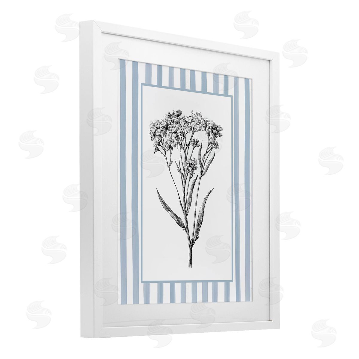 Lettered and Lined Vintage Herbs Blue Striped Border Canvas Wall Art Print
